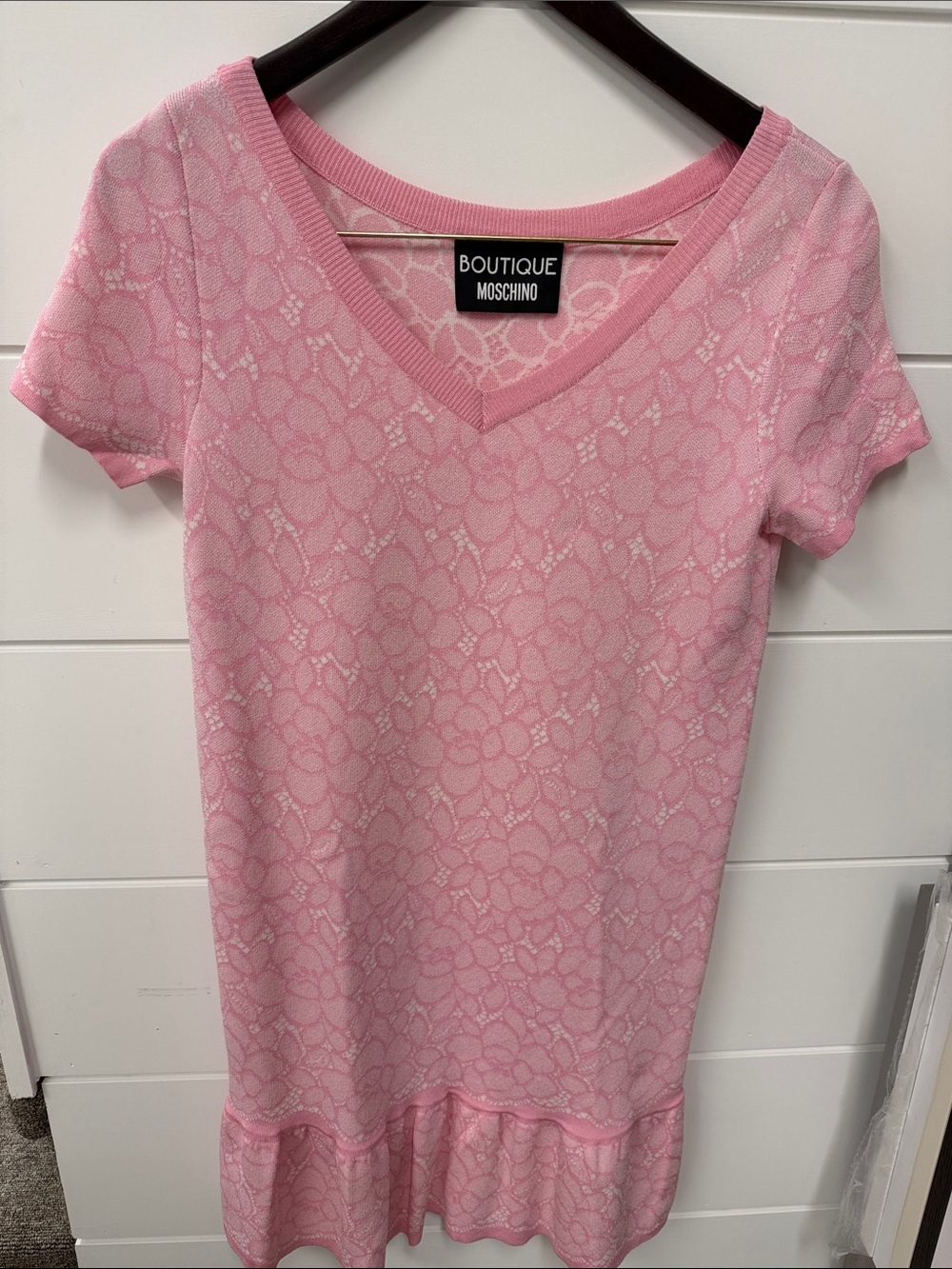 Pink-Texture V-Neck Short Sleeve dress